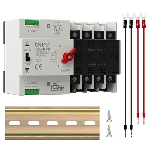 AC220V 100Amp Automatic/Manual Transfer Switch 4P 50/60Hz, 4Poles Mini ATS Auto Dual Power Switch Automatic Changeover Fast Transfer for Home Generator, Soalr, Rv and Lv Power