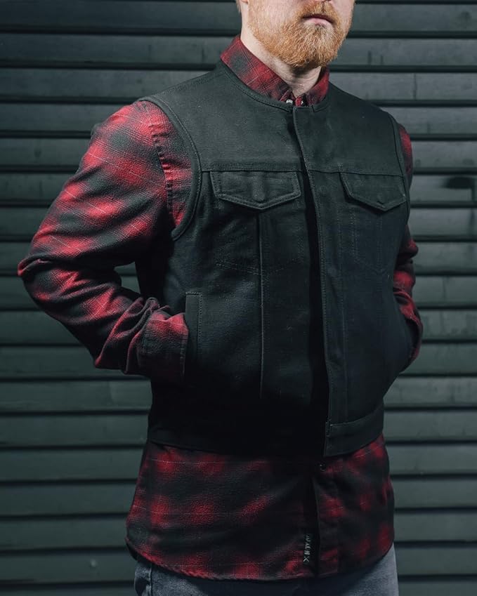 First Mfg Co - Lowside - Mens Motorcycle Biker Riding Canvas, Leather, Twill, Perforated Leather Vest