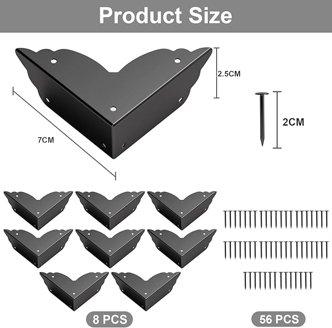 8 Pieces 70x70x26mm/2.76"*2.76"*1.02" Antique Bronze Decorative Box Corner Covers Guards Desk Edge Protectors (Black)