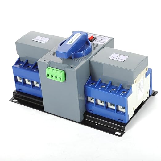4P 63A Dual Power Automatic Transfer Switch AC 110V ATS Manual Switch Changeover Generator Transfer Swit-ch Tool 50HZ/60HZ (4P/63A Blue)