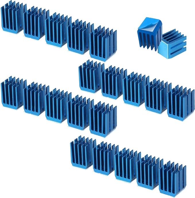 3D Printer Heatsink Kit + Thermal Conductive Adhesive Tape, Cooler Heat Sink Cooling TMC2130 TMC2100 A4988 DRV8825 TMC2208 Stepper Motor Driver Module (22pcs)