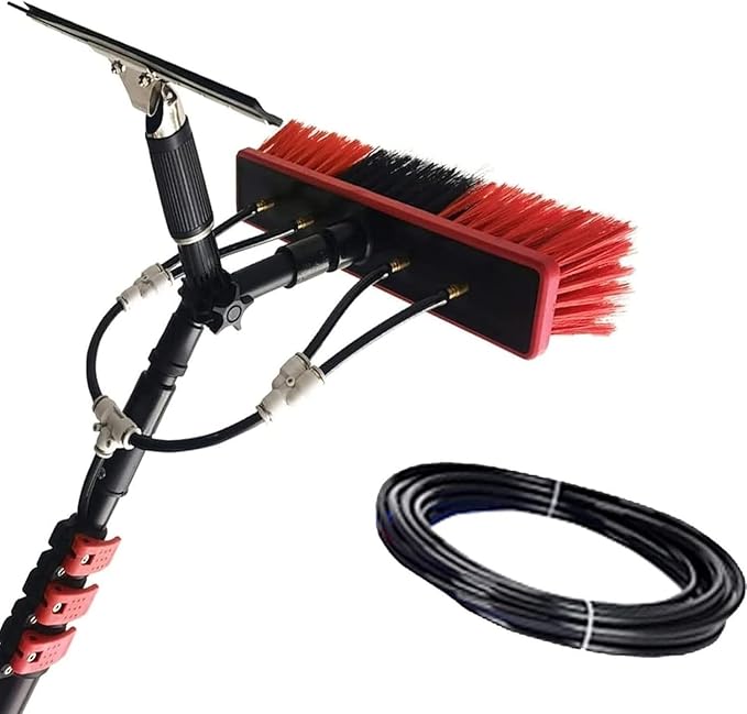 Solar Panel Cleaning Brush & Squeegee, Water Fed Pole Kit, Solar Panel Cleaning Kit, 2 Dusting Brush, Lightweight & Extendable Poles, Water Fed Poles Kit for Roof Window Greenhouse(20FT/6M)
