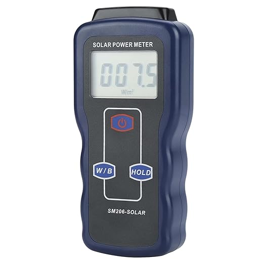 Digital Solar Power Meter,Handheld Strength Sunlight Meter, W/m²/Btu Light Radiation Measuring Testing Instrument,for Meteorology, Physical and Optical