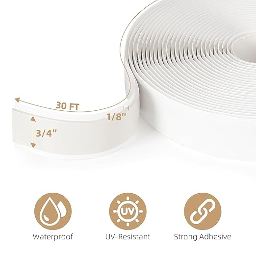 Butyl Tape White 3/4" x 30 Ft None Hardening Premium Butyl Caulk Tape for RV Window Glazing Roofing Leak Opening Pipe Plumbing Fixture EPDM Roof Patching(3 Pack)