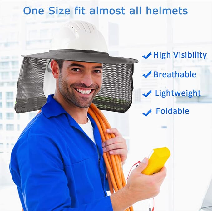 4 Pack Hard Hat Sun Shade - Full Brim Mesh Sun Shield with Reflective Strip Visor
