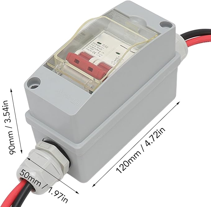 DC 500V 32A Circuit Breaker Protector with IP65 Waterproof Enclosure, 2-Pole Disconnect Switch for Solar Panel Systems, RV, and Off-Grid Applications (Includes Cable and PV Connector)