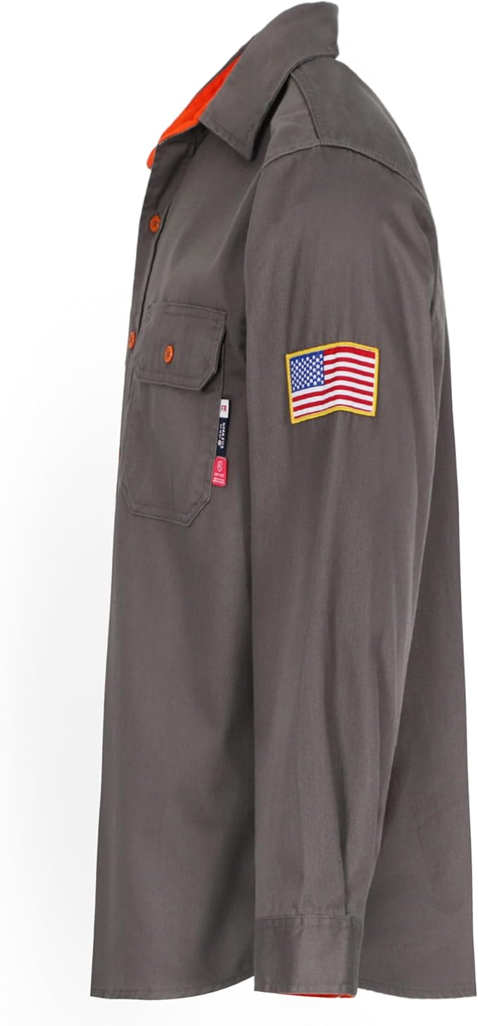 BOCOMAL FR Shirts for Men Flame Resistant Light Weight NFPA2112 Fire Retardant Welding Shirt Water & Oil Repellent Finish