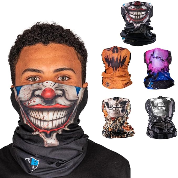 S A Company 5-Pack UV Face Shield | UV 30+ Multipurpose Neck Gaiter Balaclava for Adults | Multiple Color Packs