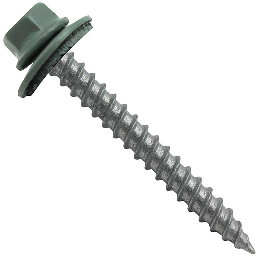 Metal Roofing Screws: (250) 12 x 2 Hemlock Green Hex Sheet Metal Roof Screw. Sharp Point Metal to Wood siding Screws. 5/8" EPDM Washer