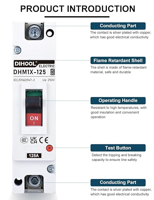DIHOOL 125 Amp Heavy Duty Battery Disconnect Switch, DC Circuit Breaker for Car Audio RV Marine Boat Truck Trolling Motors