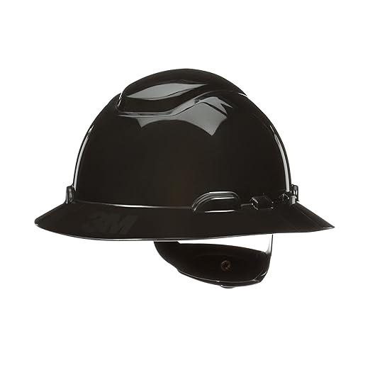 3M Hard Hat SecureFit H-812SFR-UV, Black, Non-Vented Full Brim Style Safety Helmet with Uvicator Sensor, 4-Point Pressure Diffusion Ratchet Suspension, ANSI Z87.1