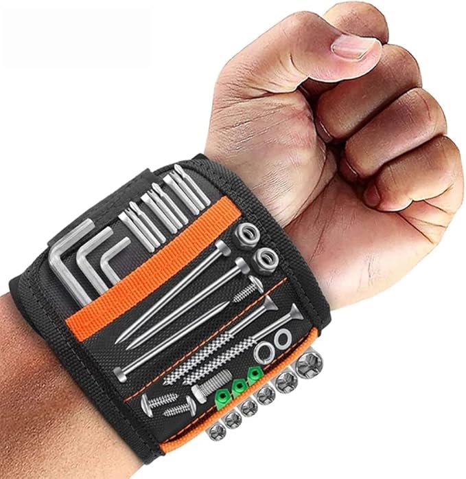 Adjustable Magnetic Wrist Band, 15 Strong Magnets Wristband for Holding Screws, Nuts, Gadgets.Tool Band Cool Christmas Gifts for Men & Women, Husband Birthday Gift Wristband