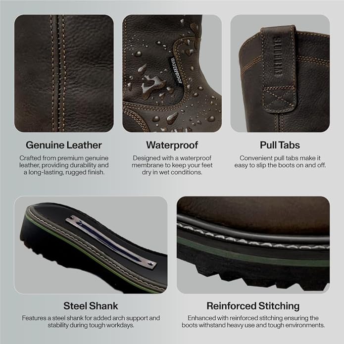 EVER BOOTS Wellington Waterproof Steel Toe Boots