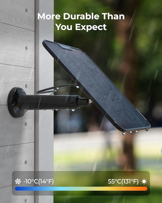 Reolink 6W Solar Panel Black, Non-Stop Solar Power Supply for All Wireless Battery Camera Outdoor, Compatible with TrackMix/Argus PT Ultra/Duo 2/Eco Ultra/3 Ultra, Waterproof, Adjustable Mount(Black)
