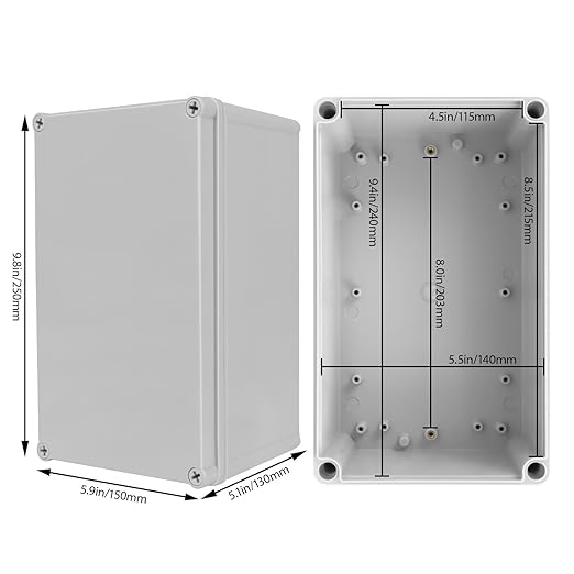 Junction Box，9.8"x 5.9"x 5.1" Outdoor Electrical Box with Mounting Plate, IP67 Dustproof Waterproof ABS Plastic Project Box, DIY Electrical Enclosure Gray (250x 150x 130 mm)