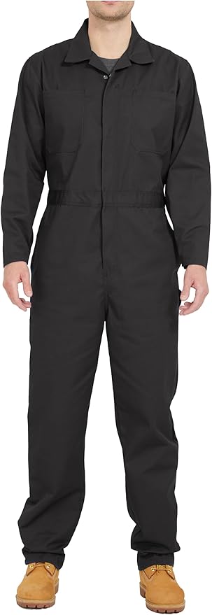 Ubon Long Sleeve Coveralls for Men, Zip Front Cotton Twill Work Coverall, Action Back Jumpsuit with Pockets