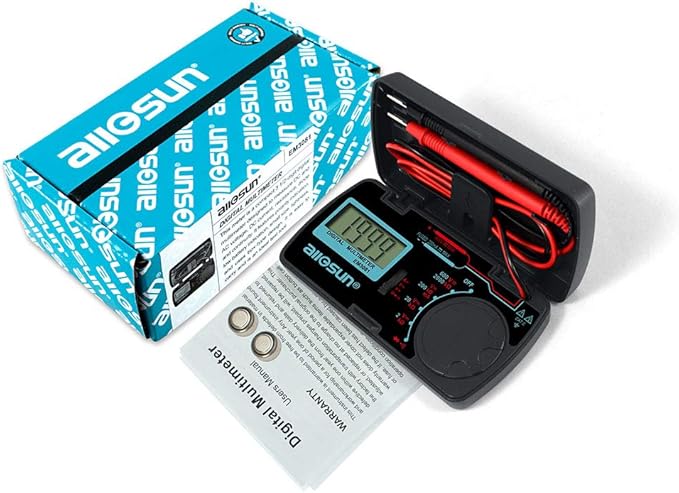 allsun Manual Range Mini Digital Multimeter 6 Functions Handheld Folding Voltmeter 3-1 2 Digit Pocket DMM DC/AC DC Ammeter Ohm Continuity Diode Tone Tester EM3081