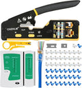 RJ45 Crimp Tool Kit Pass Through Crimper RJ45 Crimping Tool Stripper Cutter Crimper All-in-One for 8P RJ45 Cat5 Cat5e Cat6 6P RJ11/12 Telephone Connectors Network Enthernet Crimper kit