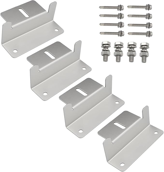 Spartan Power Silver Solar Panel Z Bracket Mount - Lightweight Anodized Aluminum Mounting Brackets for RVs, Trailers, Vans, Campers, Boats, Walls, Roof - Set of 4