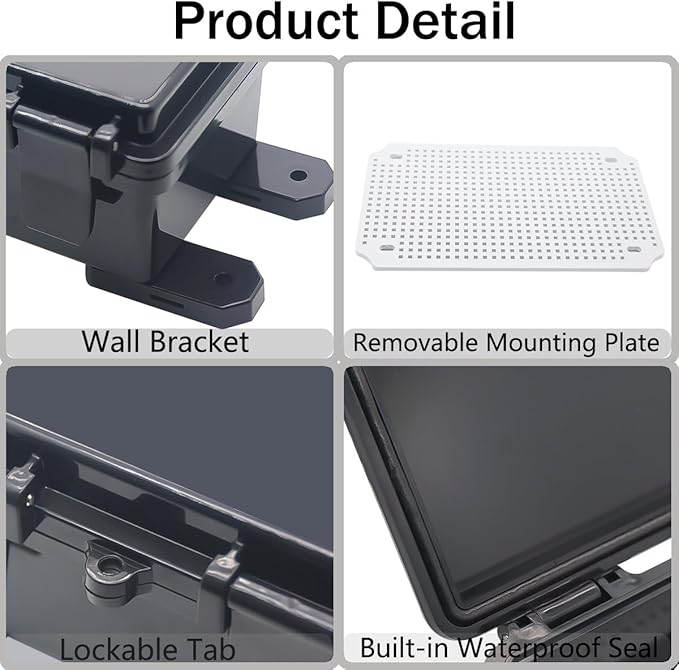 Junction Box, Hinged Black Clear Cover IP67 Waterproof ABS Project Box with Mounting Plate Electrical Box Enclosure with Wall Bracket 11.4 x 7.5 x 5.5inch(290x190x140mm)