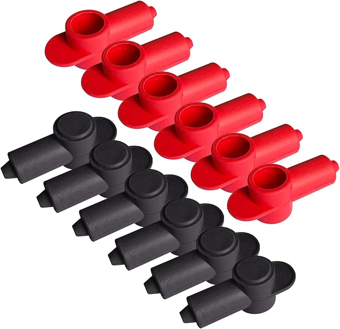 Ampper 12 Pcs Silicone 1/4", 5/16" Stud Terminal Covers, Flexible Post Terminal Cover Protector Boot for Battery Power & Ground Junction Block Post, Fits 16-6 Gauge Wire (Red & Black)