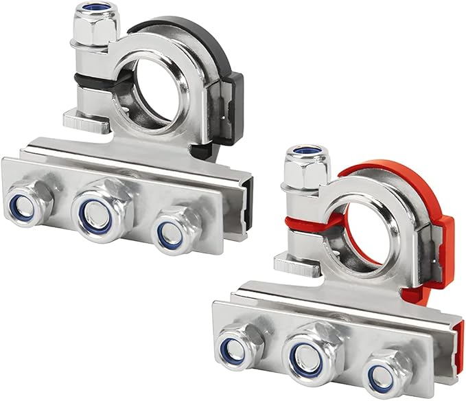 zipelo Battery Terminal Connector, Top Post Battery Cable Terminal Clamp Set, Positive and Negative 1 Pair, Good Contact and Corrosion Resistance (Style 2, 2PCS)