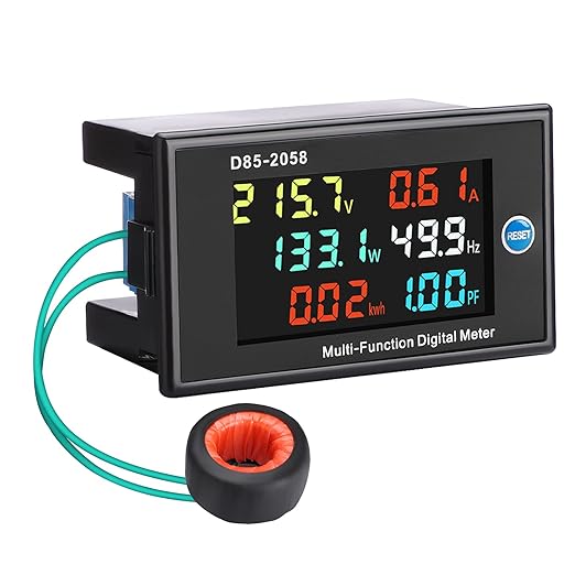 DROK AC Multimeter, AC 40-300V 100A 110V/220V Voltage Current Power Factor Frequency Electric Energy Monitor with Current Transformer, Digital LCD HD Display, Volt Amp Watt Detector Reader Panel