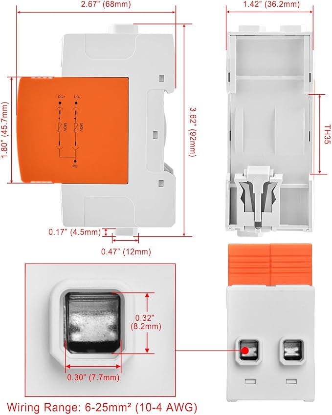 Heschen Surge Protective Device for PV, LYD1-PV1000, 2P 1000VDC 20-40KA, 35mm DIN Rail Mounting, for Lightning Protection Power Distribution and Control Appliances (80)
