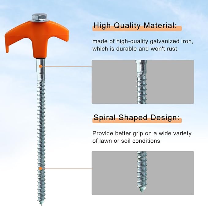 12-Pack Heavy Duty Screw-in Tent Stakes with Drill Adapter – 8 Inch Ground Anchors for Camping, Canopy, Gazebo, Awnings & Outdoor Accessories