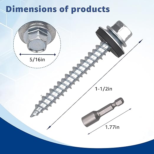 Metal Roofing Screws 300PCS #10 x 1-1/2 inch, Hex Head Sheet Metal Roof Screw with EPDM Washer Replacement for Corrugated Roofing