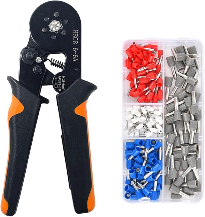 201PCS Ferrule Crimping Tool Kit, AWG23-10 Self-adjustable Ratchet Wire Crimping Tool Kit Crimper Plier Set with 200PCS Wire Terminals Crimping Connectors Wire End Ferrules Terminals