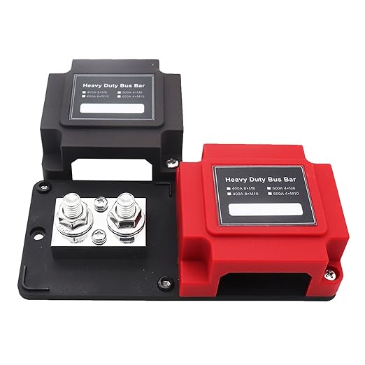 600A Power Distribution Block Bus Bar Pair with Cover Marine Bus Bar, Automotive, and Solar Wiring 4x3/8 M10 Studs Heavy Duty Power