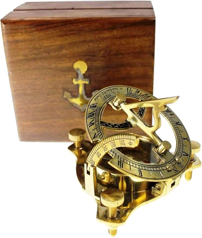 3" Brass Sundial Compass West London with Wooden Box Rustic Vintage Home Decor Gifts