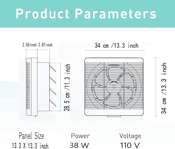 Nalle 10 Inch Window Reversible Exhaust Fan Through-wall installation Ventilation Fan Shutter Box Blower Ventilation Air Extractor for Bathroom Garage Greenhouse Panel size 13.5X13.5