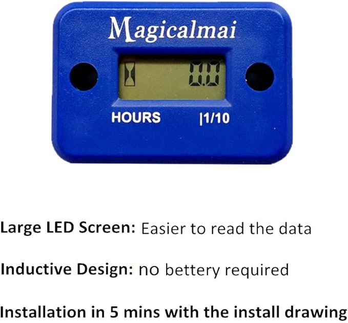 Inductive Hour Meter for Gas Engine Generator Lawn Mower Pressure Washer Marine ATV Boat Outboard Motor Dirt Bike Motorcycle Waterproof Hr Meters - Blue