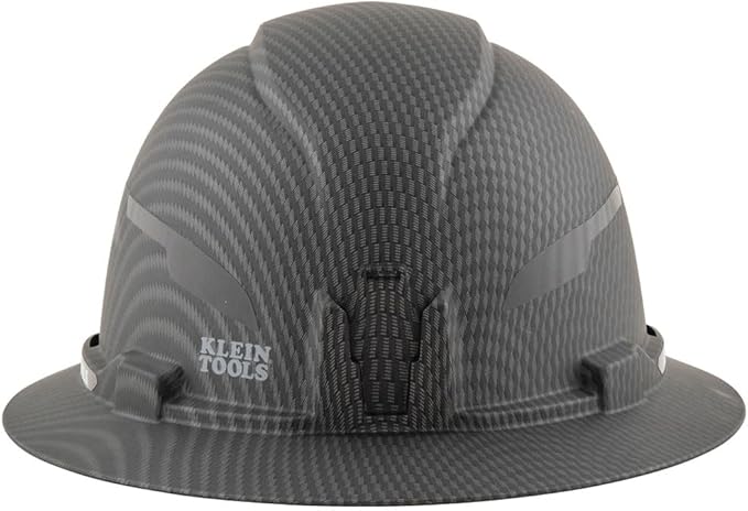 Klein Tools 60346 Hard Hat, Non-Vented Full Brim, Class E, Premium KARBN Pattern, Rechargeable Lamp, Padded Sweat-Wicking Sweatband, Top Pad