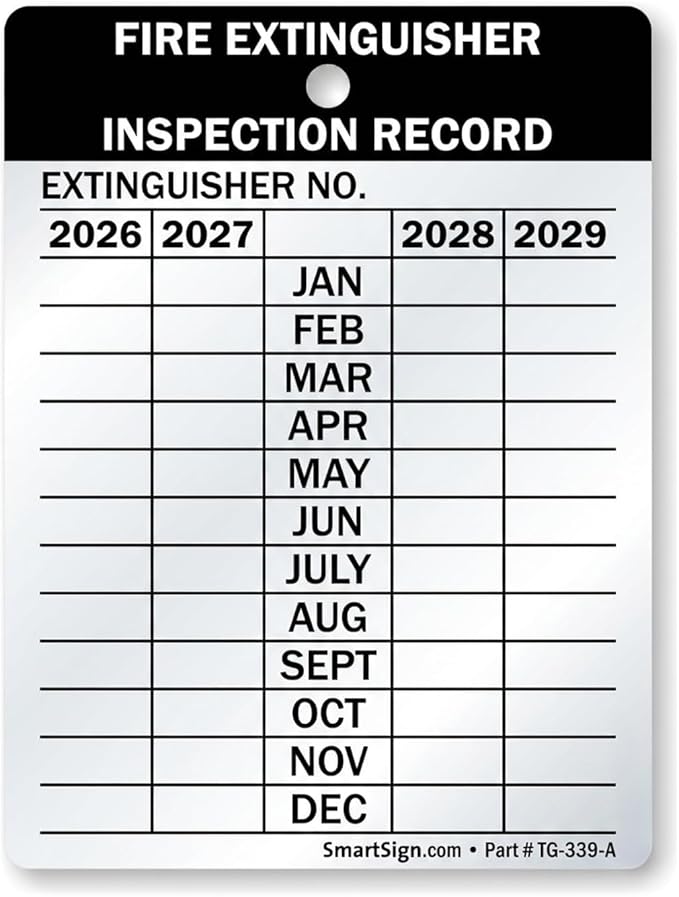 SmartSign Fire Extinguisher Tags, Record 4-Year Maintenance & Inspection Tag, 3 x 2.25 Inches Heavy Duty Aluminum, Pack of 10