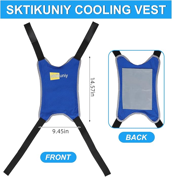 Cooling Vest with 3 Ice Packs, Lightweight Breathable Design, Adjustable Shoulder Straps, Reflective Trim, Blue