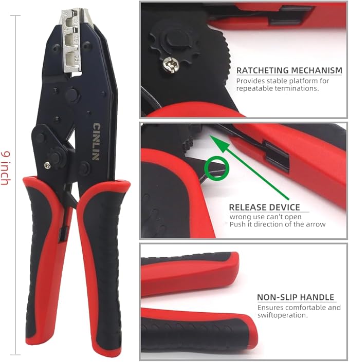 Crimping Tool for Sleeves Ferrule Terminals & Pin Cord End- Ratcheting Wire Crimpers - AWG 10-2 (6-35mm²) - Ratchet Terminal Crimper - Electrical Crimping Tool HS-35WF