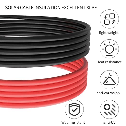 Solar Panel Extension Cable - TUV Listed 1Pair 10AWG 10FT Solar Extension Cable Black ＆ Red, PV Cable Wire with Male/Female Connectors