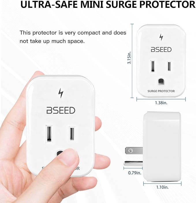 BSEED 1620 Joules Single Outlet Surge Protector, 1800W Mini Surge Protector for Refrigerator, PC, TV, Xbox, PS5, Home Appliances, Voltage Protector with LED Indicator, 120V, 4 Pack