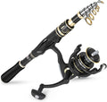 PLUSINNO Fishing Rod and Reel Combos Set,Telescopic Fishing Pole with Spinning Reels, Carbon Fiber Fishing Rod for Travel Saltwater Freshwater Fishing