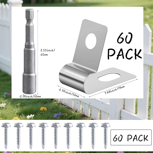 Wire Fence Clips 60 PCS丨Fence Wire Clamps Stainless Steel Agricultural Fencing Mounting Clips with 60 Pcs Stainless Steel Screws for 12-16 Gauge Welded Clamps to Wood, Metal or Vinyl Railings