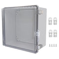 Waterproof Junction Box, ABS Plastic Electrical Box with Stainless Steel Latch, Hinged Cover Electric Project Enclosure Box with Mounting Plate, Wall Brackets,Clear 11.8"x11.8"x7.1"