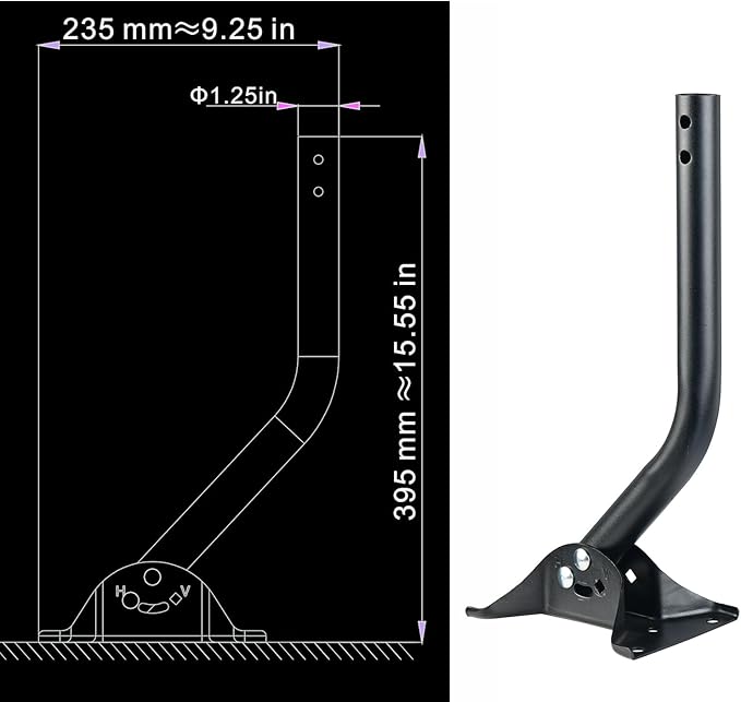 Adjustable Attic/Outdoor Antenna & Weather Station Mounting Pole Universal Mount Brackets - Easy Installation, Solid Structure, Weather Proof (16.5" Arm Length, 1.25" Diameter)