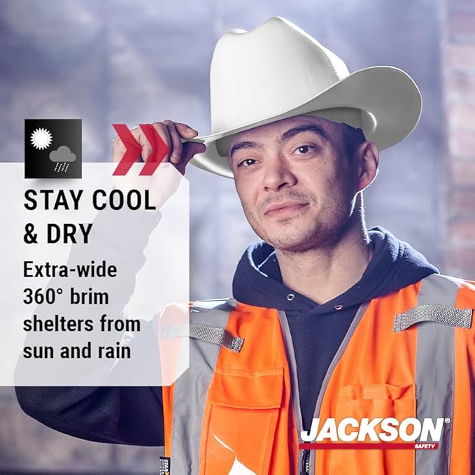 Jackson Safety Cowboy Hard Hat - Non-Vented, Full Brim, 4-Point Ratchet Suspension Safety Helmet for Men & Women - ANSI Z89.1 Class E & OSHA Compliant - Made in USA