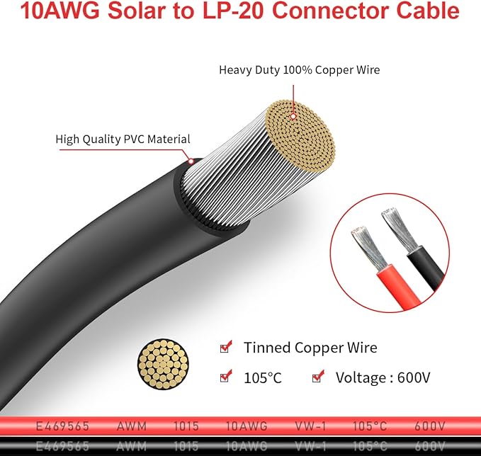 10AWG 2 Pin Power Industrial Circular Connector to Solar Adapter for River RV Solar Ports Solar Panel Suitcase(2FT)