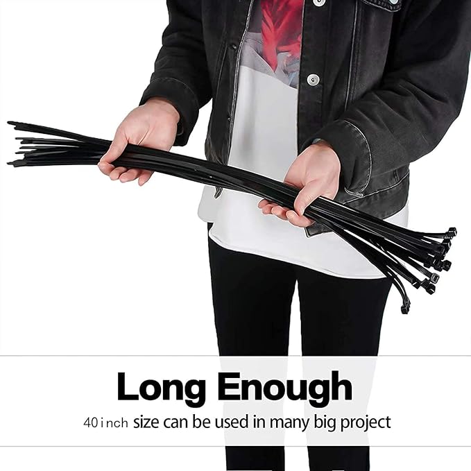 40 Inch Extra Large Zip Ties With 200 Pounds Tensile Strength Long Cable Ties Big Heavy Duty Outdoor Plastic Ties Black (19 Pack)