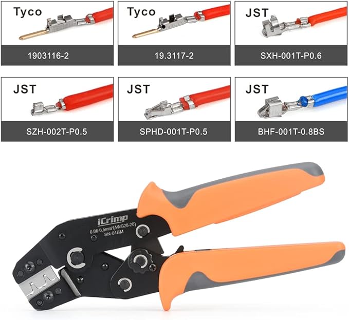iCrimp XH2.0mm XH2.54mm XH3.96mm Dupont D-Sub Terminals JST Pin Crimper SN-01BM Crimping Tools for Crimper Plier for AWG 28-20 （0.08-0.5mm2）