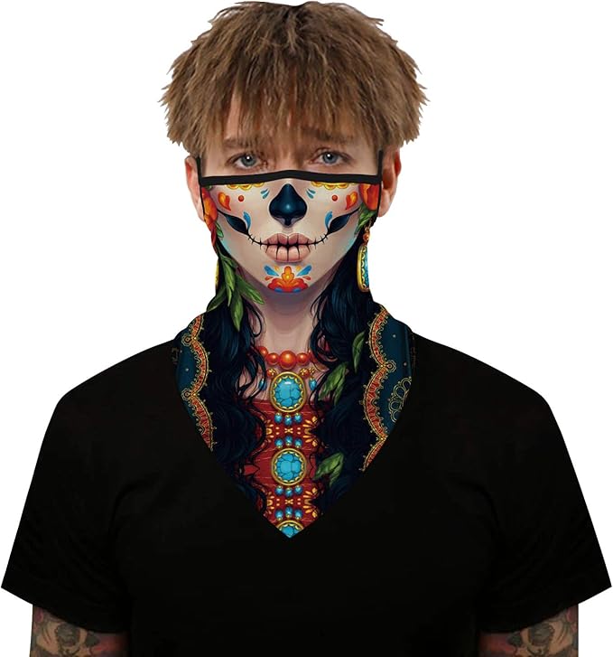 YAYOUREL Neck Gaiter Face Mask Bandanas for Men Women UV Face Scarf Cover Ear Loop Hole Facemask for Fishing Running Cycling